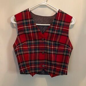 Vintage Christian Dior* lined & buttoned Red Plaid Button-Up Vest